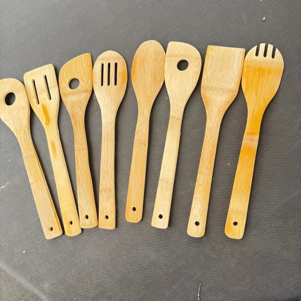 8 Piece Bamboo Kitchen Utensil Set Natural Wood Cooking Spoons Spatulas Set